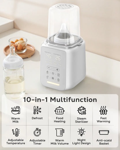 Bottle Warmer, 8 in 1 Fast Baby Milk Portable Warmer with Timer and Temperature Control for Breastmilk or Formula, with Defrost, Sterilizer, Keep, Heat Food, White