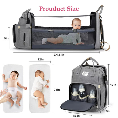 Diaper Bag Backpack, Large Waterproof Baby Bag for Mom with Changing Pad, USB Charging Port, Baby Shower Gifts, Gray