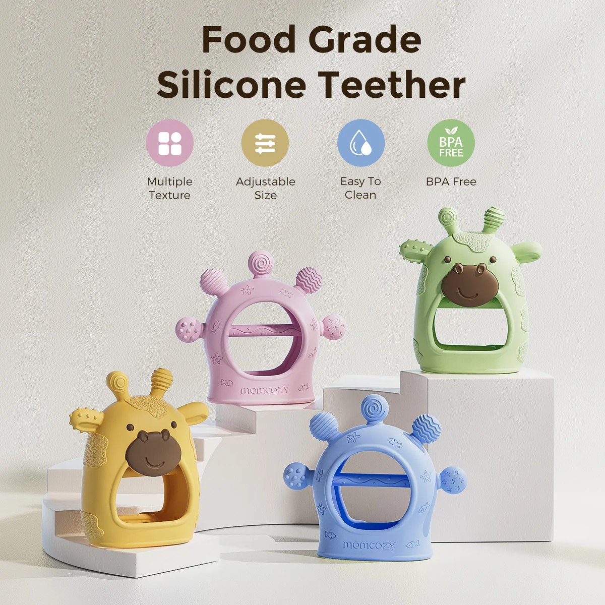 Momcozy Baby Teether Toys Baby Teething Toys|Infant Teether|Baby Teething Relief Food Grade Silicone Teether Baby Toys Baby Teether 0-6 Months|Teething Toy 6-12 Months|Baby Essential