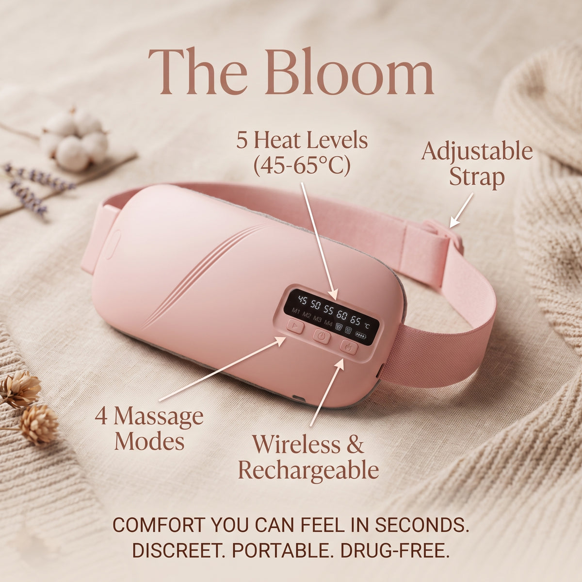 The Bloom | Wearable Heat & Massage Belt for Period Pain Relief