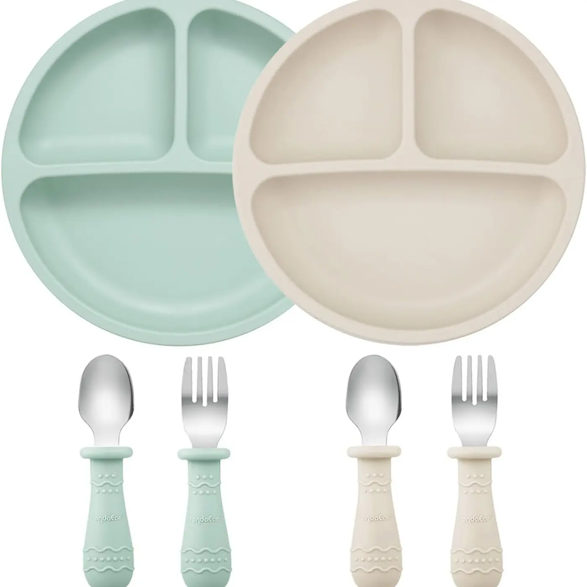 Silicone Baby Feeding Set, BPA Free Baby Feeding Essentials, Baby Suction Bowl, Plates, Bib, Spoons Set, Baby Led Weaning Supplies to Develop Self-Feeding Skills(Green, No Lid)