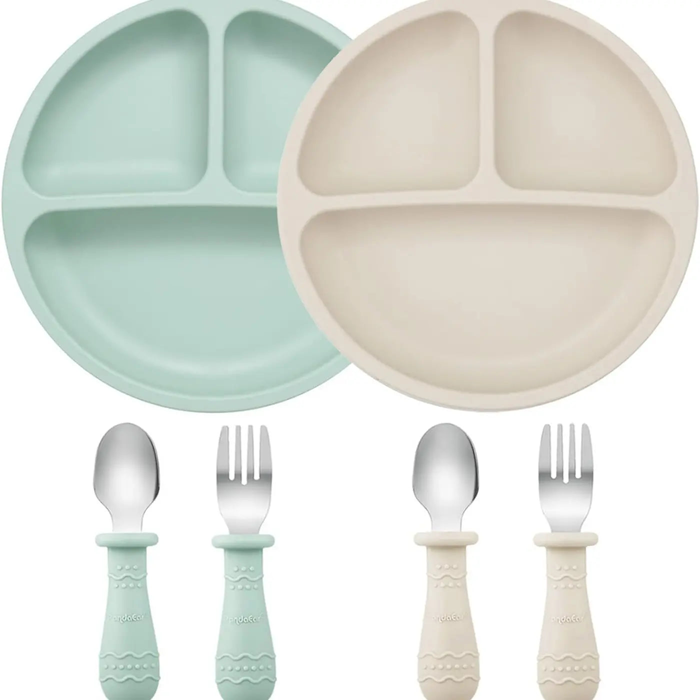 Silicone Baby Feeding Set, BPA Free Baby Feeding Essentials, Baby Suction Bowl, Plates, Bib, Spoons Set, Baby Led Weaning Supplies to Develop Self-Feeding Skills(Green, No Lid)