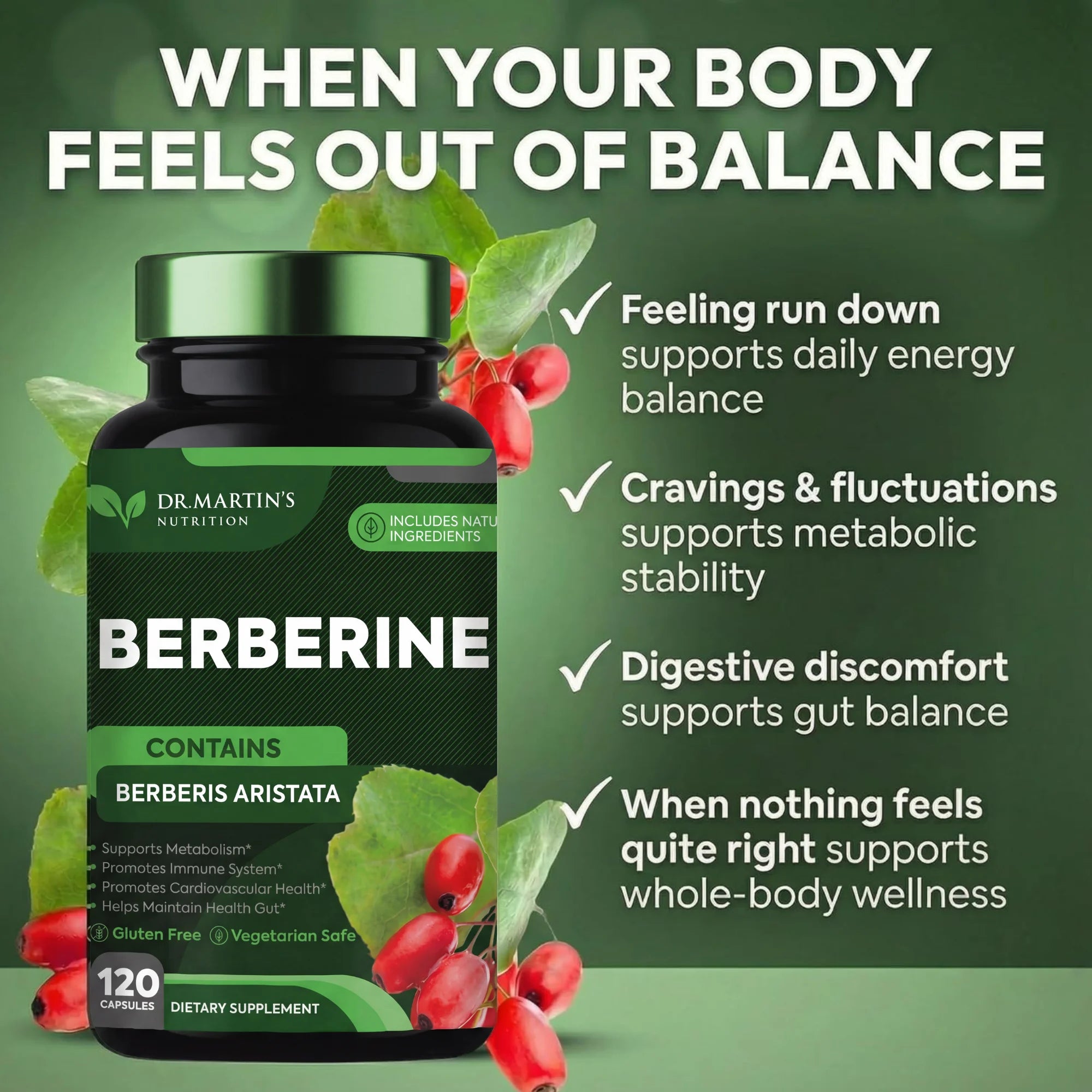 Blood Sugar Support | 1200Mg Berberine Supplement | for Glucose Metabolism, Gut & Liver Health | Weight Management, Immune System & Cardiovascular Health 120 Capsules