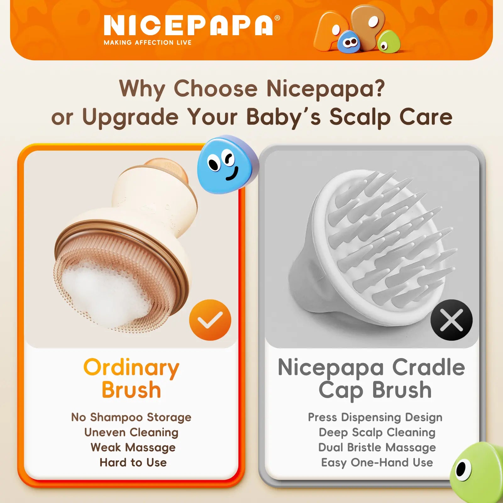 Nicepapa Baby Bath Brush, Baby Cradle Cap Brush, Essential for Baby Dry Skin, Cradle Cap Treatment and Eczema