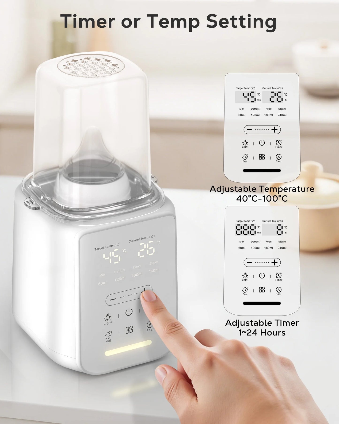 Bottle Warmer, 8 in 1 Fast Baby Milk Portable Warmer with Timer and Temperature Control for Breastmilk or Formula, with Defrost, Sterilizer, Keep, Heat Food, White