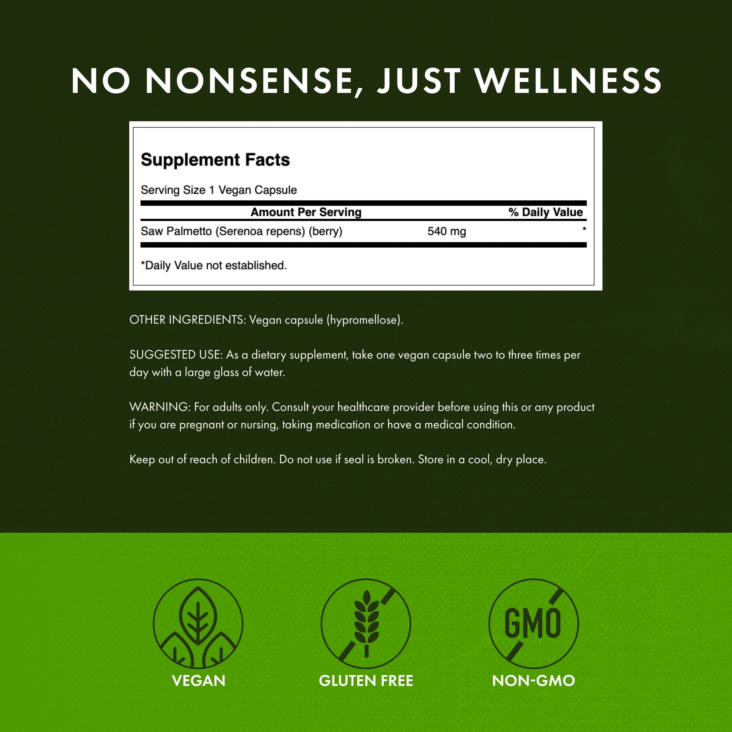 Saw Palmetto - Herbal Supplement Promoting Male Prostate Health Support - Natural Hair Supplement & Urinary Health Support - 540 Mg 100 Capsules