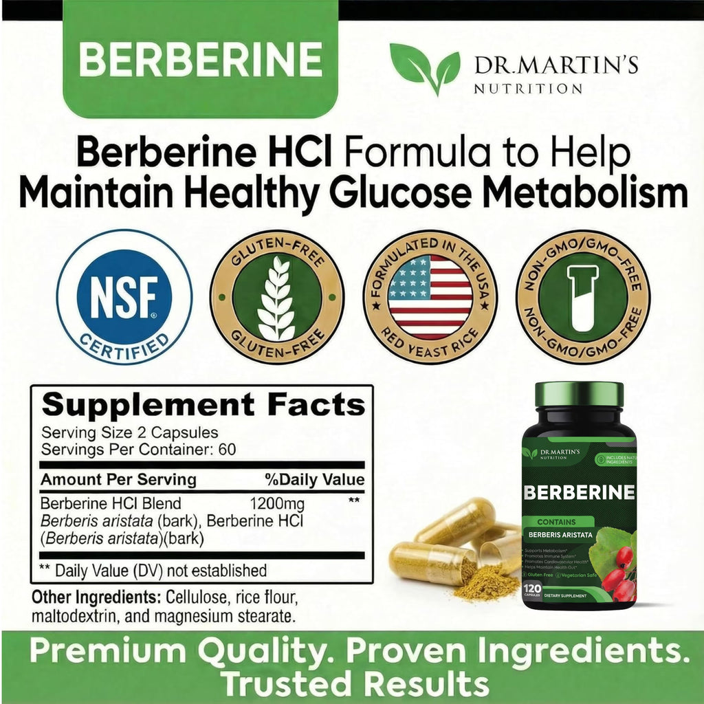 Blood Sugar Support | 1200Mg Berberine Supplement | for Glucose Metabolism, Gut & Liver Health | Weight Management, Immune System & Cardiovascular Health 120 Capsules