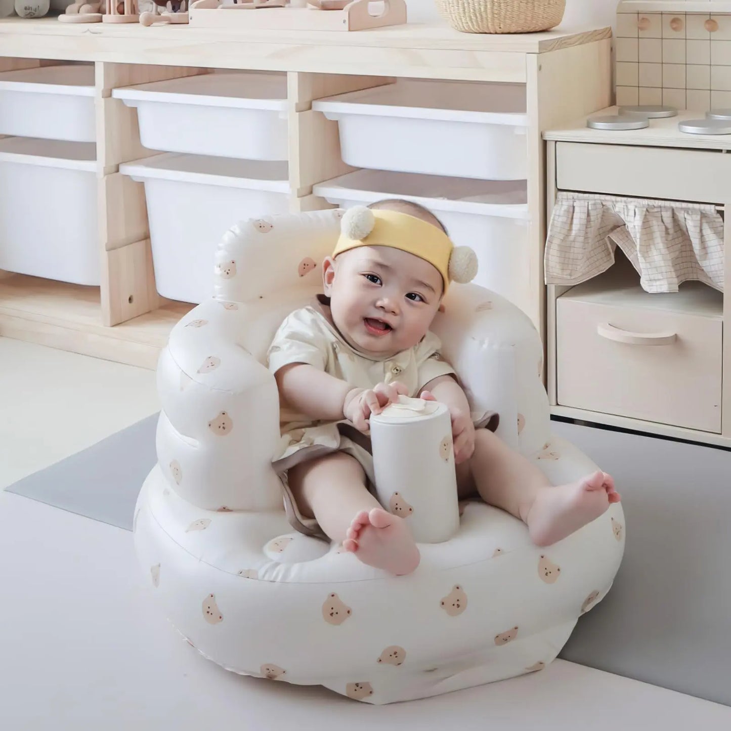 Baby Floor Chair for Sitting Up, Inflatable Baby Seat with Harness for Babies,Baby Seats for Infants, Blow up Baby Chair with Built in Air Pump