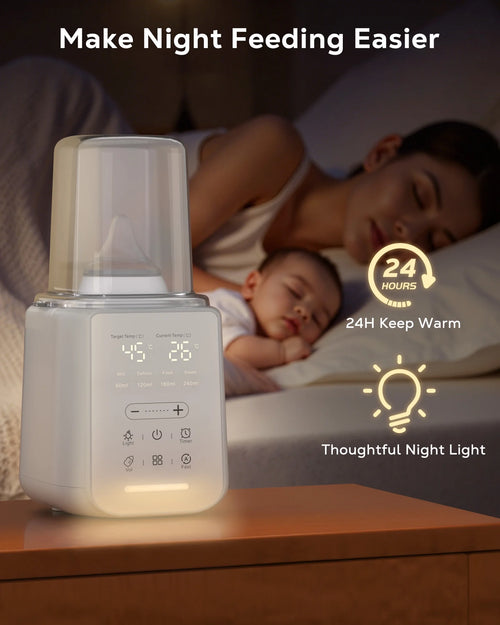 Bottle Warmer, 8 in 1 Fast Baby Milk Portable Warmer with Timer and Temperature Control for Breastmilk or Formula, with Defrost, Sterilizer, Keep, Heat Food, White