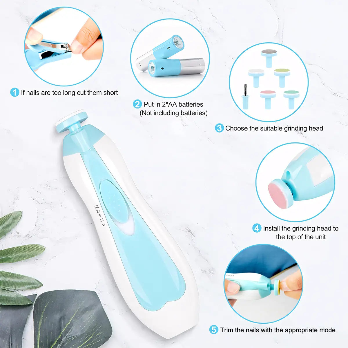 Baby Nail Trimmer Electric and Baby Grooming Kit,Baby Nail Clippers, 6 in 1 Baby Nail File,Nail File Baby Grooming Kit Manicure Set for Toddler or Adults,Blue