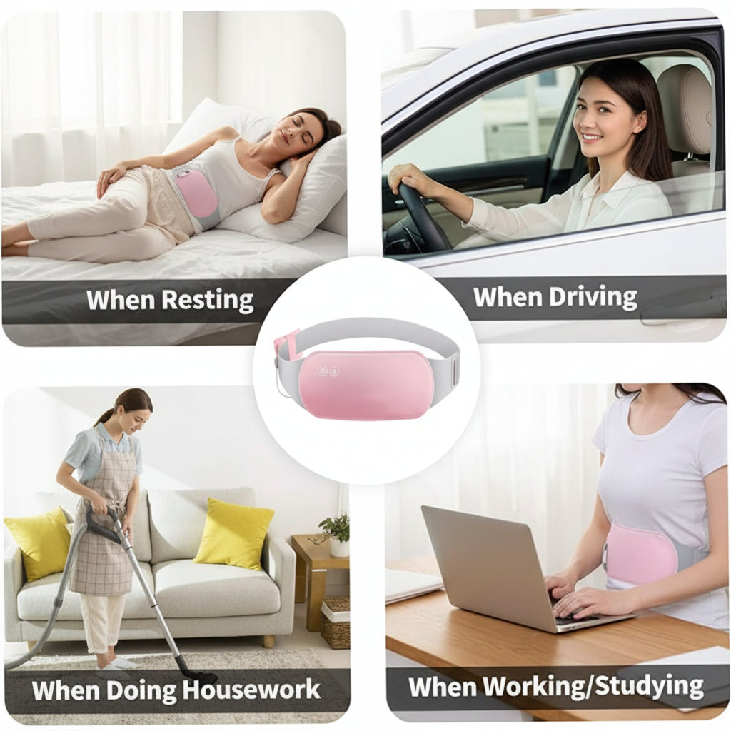 Heating Massage Belt for Menstrual Cramp & Period Pain Relief — Wearable Heat Therapy with Vibration