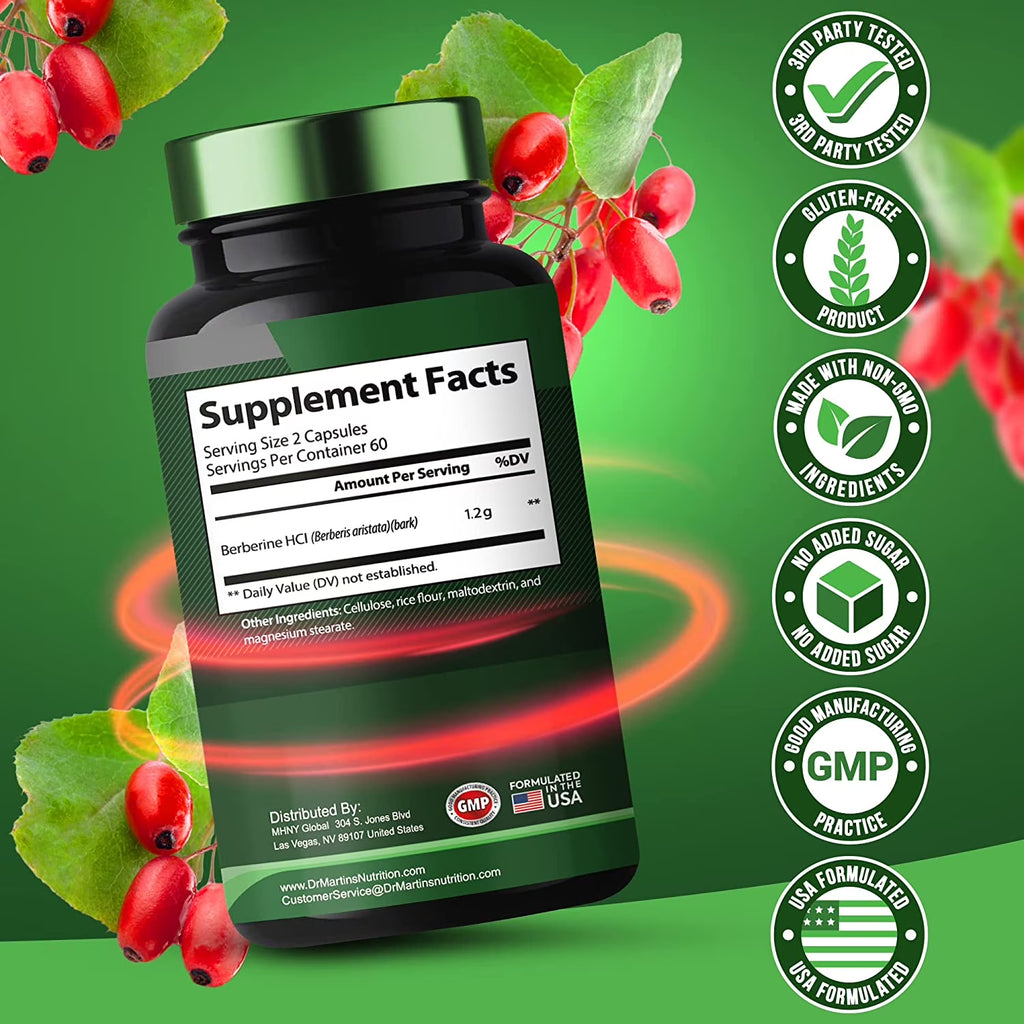 Blood Sugar Support | 1200Mg Berberine Supplement | for Glucose Metabolism, Gut & Liver Health | Weight Management, Immune System & Cardiovascular Health 120 Capsules