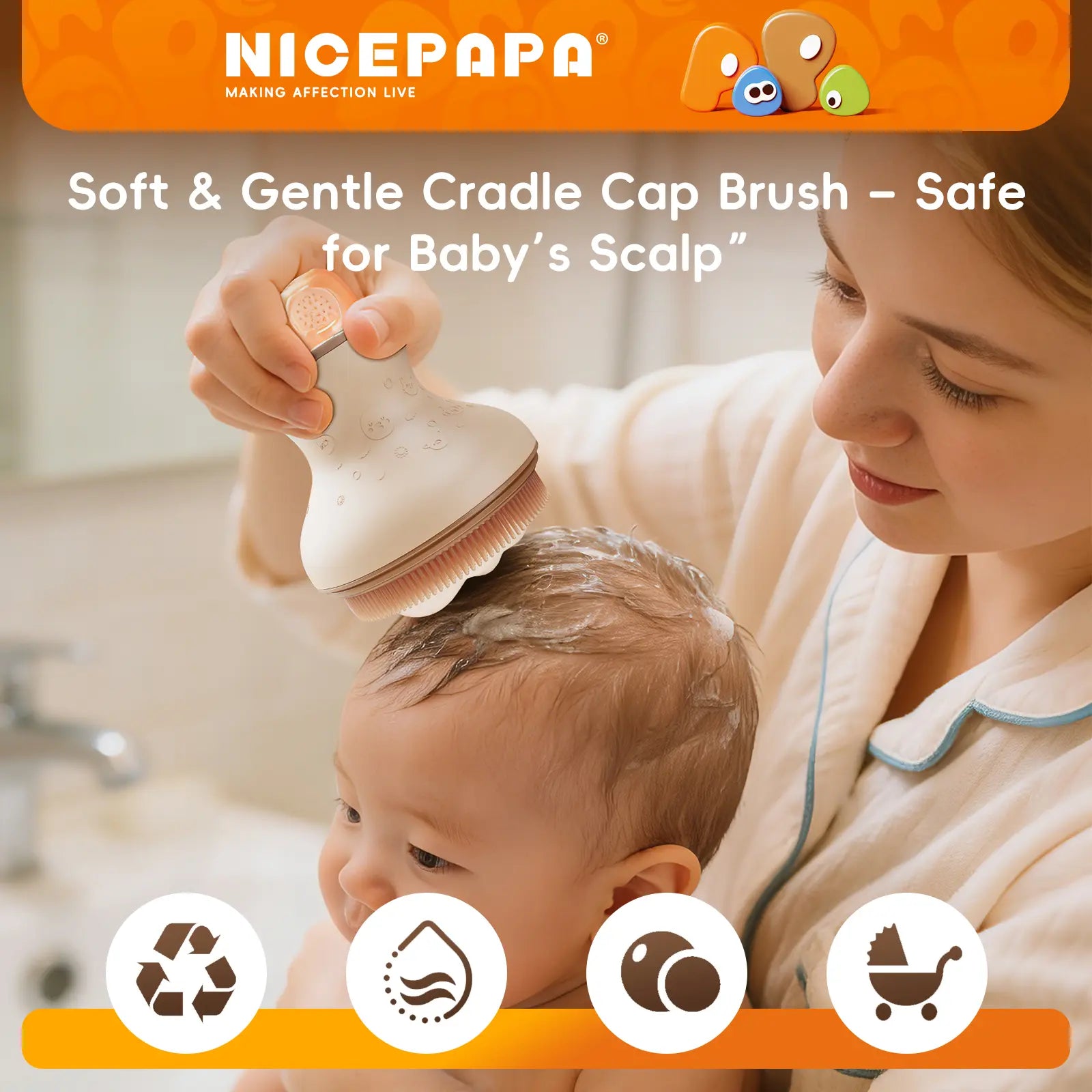 Nicepapa Baby Bath Brush, Baby Cradle Cap Brush, Essential for Baby Dry Skin, Cradle Cap Treatment and Eczema