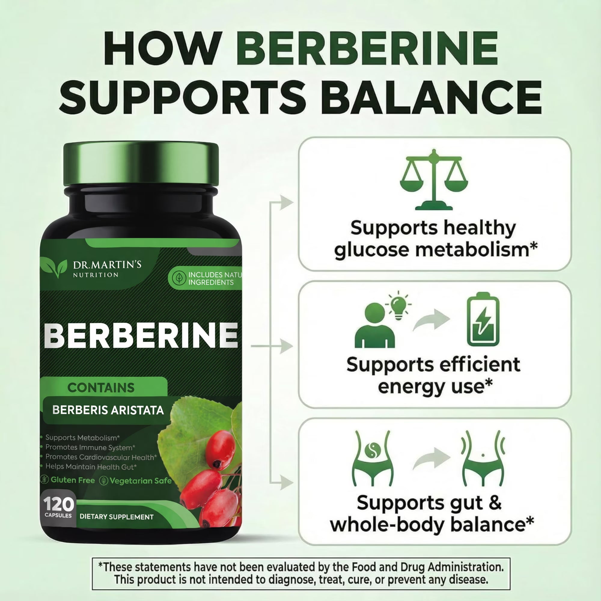 Blood Sugar Support | 1200Mg Berberine Supplement | for Glucose Metabolism, Gut & Liver Health | Weight Management, Immune System & Cardiovascular Health 120 Capsules