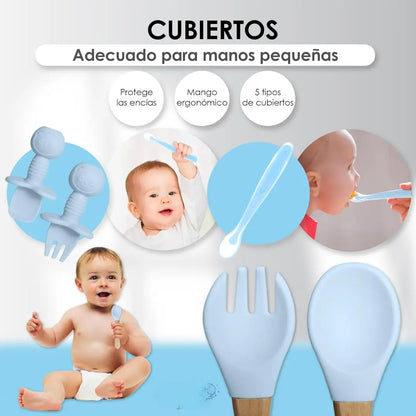 Silicone Baby Feeding Set, BPA Free Baby Feeding Essentials, Baby Suction Bowl, Plates, Bib, Spoons Set, Baby Led Weaning Supplies to Develop Self-Feeding Skills(Green, No Lid)