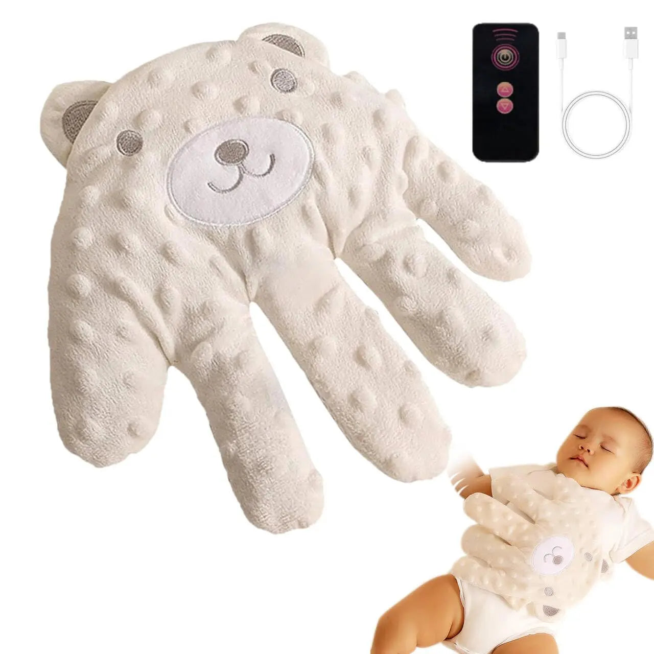 Baby Soothing Palm, Baby Patter for Sleep, Baby Startle Prevention Hand Glove Electric Baby Hand Pillow Red Bean Filling Cute Baby Soothing Palm for Newborns Baby Girls Boys (Pink Rabbit)