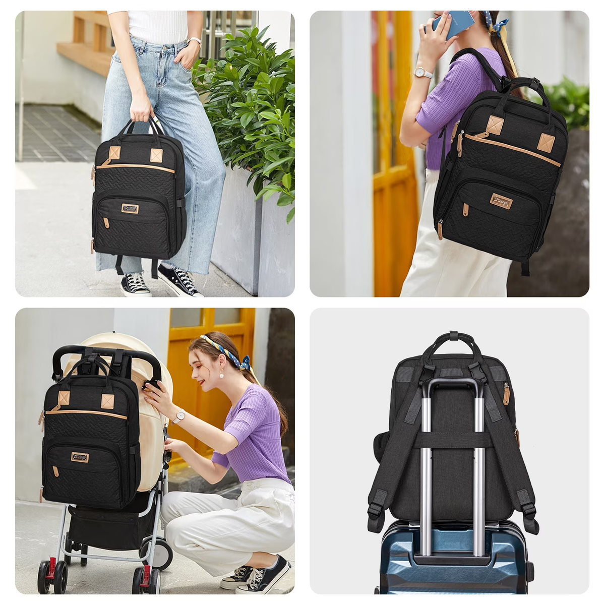 Large Baby Diaper Backpack, Multifunction Waterproof Mom Bag with Changing Pad, Black