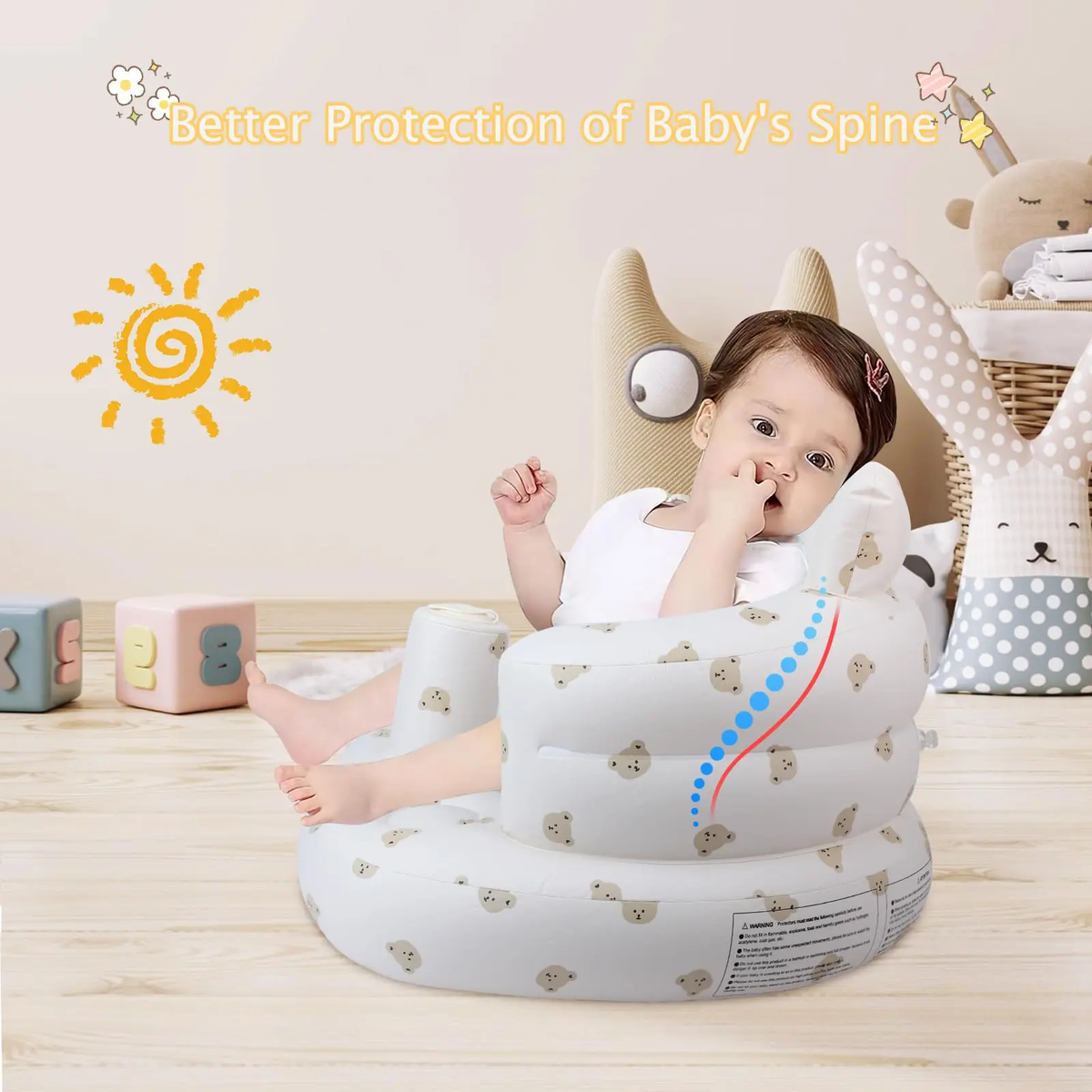 Baby Floor Chair for Sitting Up, Inflatable Baby Seat with Harness for Babies,Baby Seats for Infants, Blow up Baby Chair with Built in Air Pump