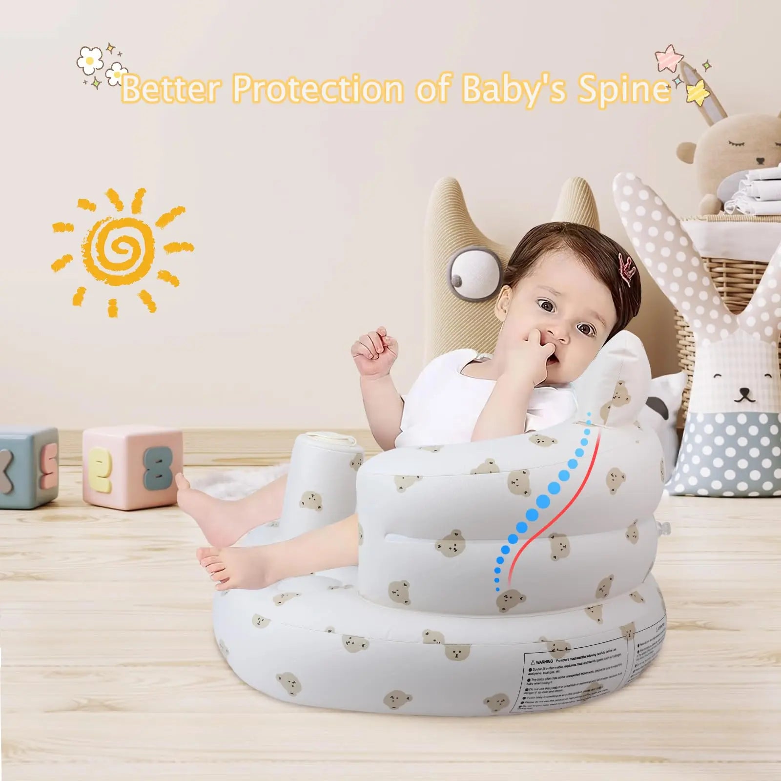 Baby Floor Chair for Sitting Up, Inflatable Baby Seat with Harness for Babies,Baby Seats for Infants, Blow up Baby Chair with Built in Air Pump