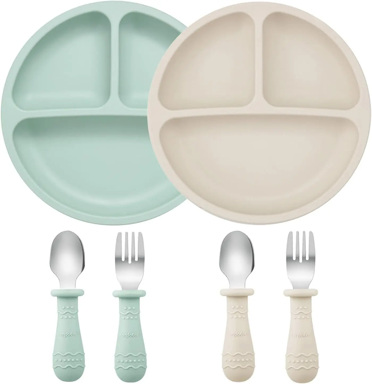 Silicone Baby Feeding Set, BPA Free Baby Feeding Essentials, Baby Suction Bowl, Plates, Bib, Spoons Set, Baby Led Weaning Supplies to Develop Self-Feeding Skills(Green, No Lid)