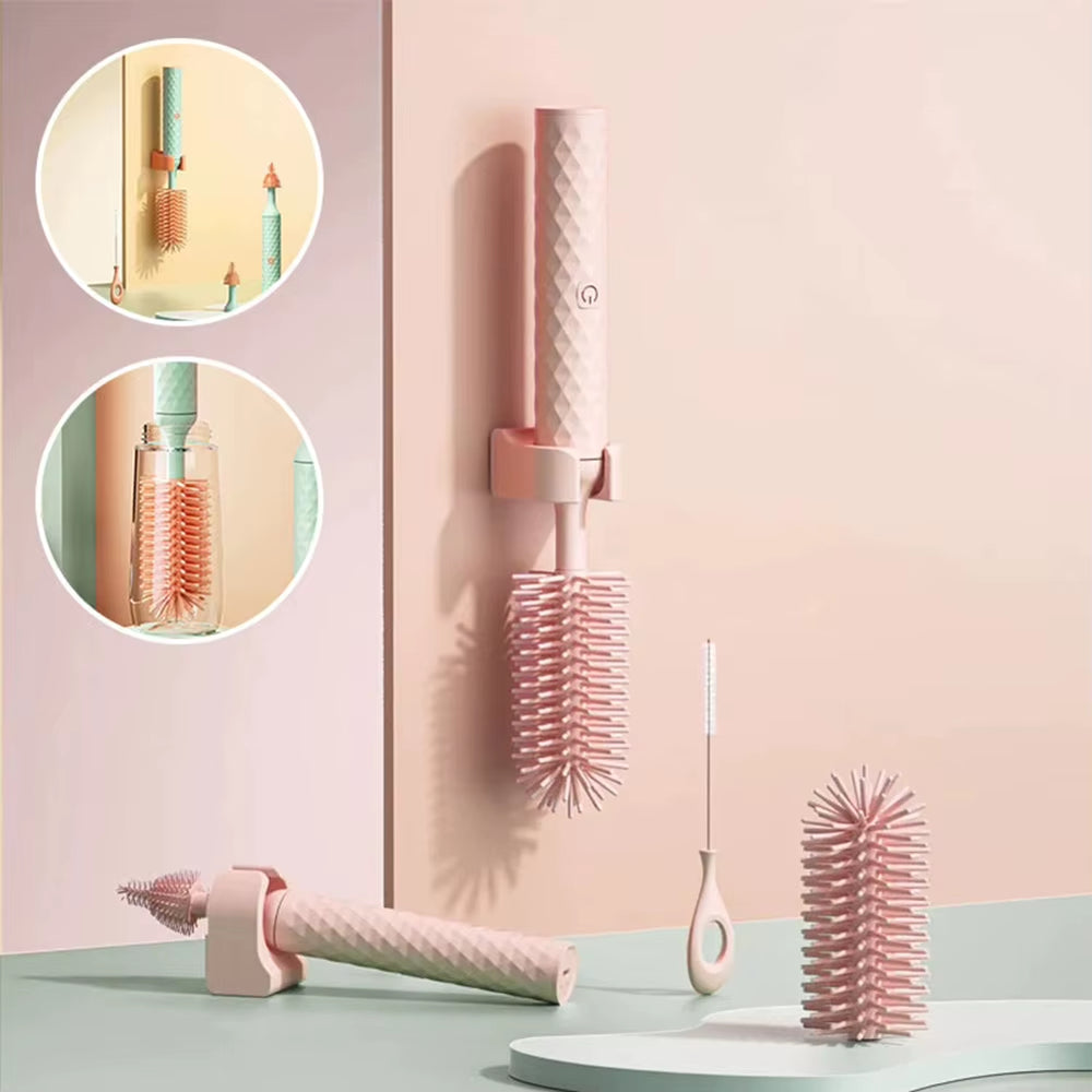 3/4Pcs/Set Electric Silicone Bottle Brush 360° Rotating Baby Pacifier Cup Cleaning Brush Long Handle Kitchen Cleaning Brushes