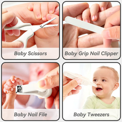 Baby Healthcare and Grooming Kit for Newborn Kids, 24PCS Upgraded Safety Baby Care Kit, Newborn Nursery Health Care Set, Baby Care Product (Grey White)
