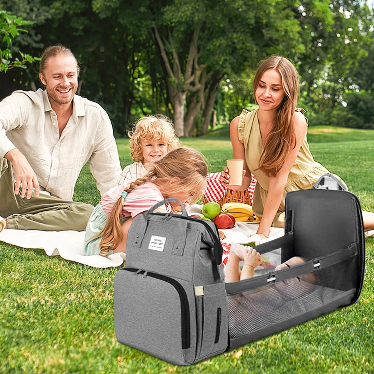 Diaper Bag Backpack, Large Waterproof Baby Bag for Mom with Changing Pad, USB Charging Port, Baby Shower Gifts, Gray