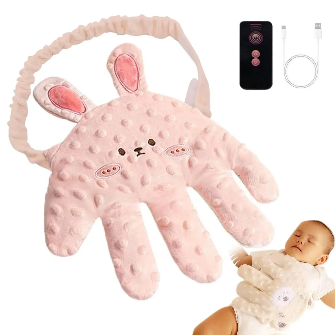 Baby Soothing Palm, Baby Patter for Sleep, Baby Startle Prevention Hand Glove Electric Baby Hand Pillow Red Bean Filling Cute Baby Soothing Palm for Newborns Baby Girls Boys (Pink Rabbit)