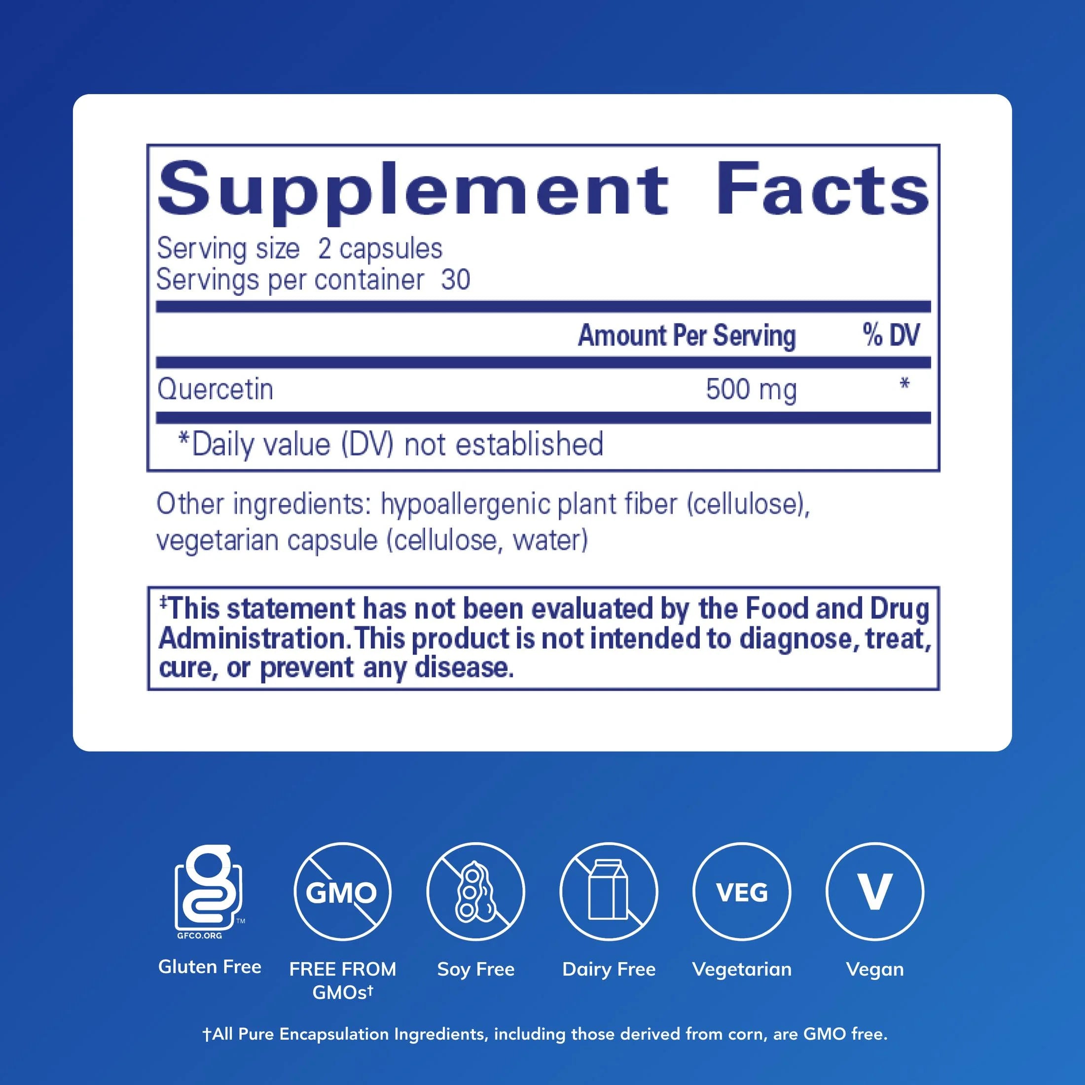 Quercetin - 500 Mg - Immune Support, Cellular Health* & Heart Health* - Antioxidant Supplement - Gluten Free & Non-Gmo - 60 Capsules