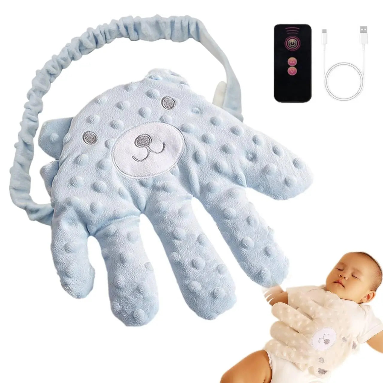 Baby Soothing Palm, Baby Patter for Sleep, Baby Startle Prevention Hand Glove Electric Baby Hand Pillow Red Bean Filling Cute Baby Soothing Palm for Newborns Baby Girls Boys (Pink Rabbit)