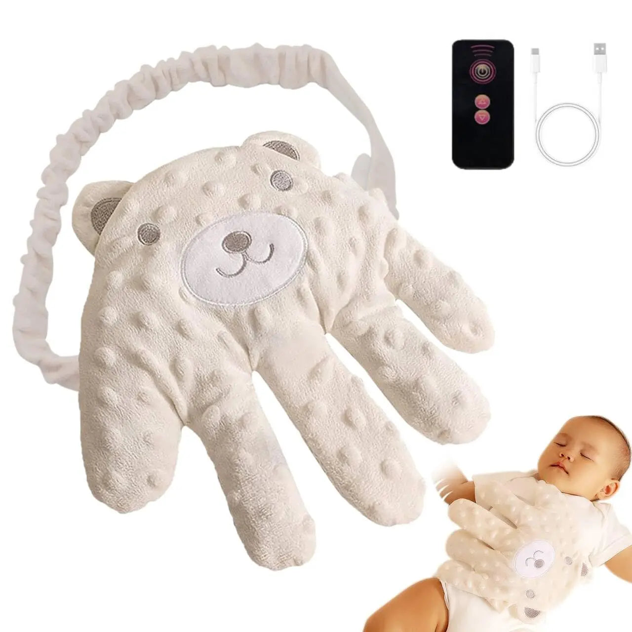Baby Soothing Palm, Baby Patter for Sleep, Baby Startle Prevention Hand Glove Electric Baby Hand Pillow Red Bean Filling Cute Baby Soothing Palm for Newborns Baby Girls Boys (Pink Rabbit)
