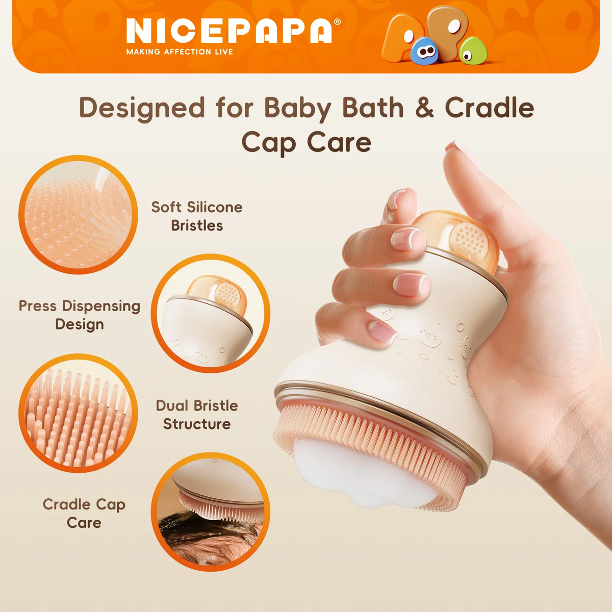 Nicepapa Baby Bath Brush, Baby Cradle Cap Brush, Essential for Baby Dry Skin, Cradle Cap Treatment and Eczema