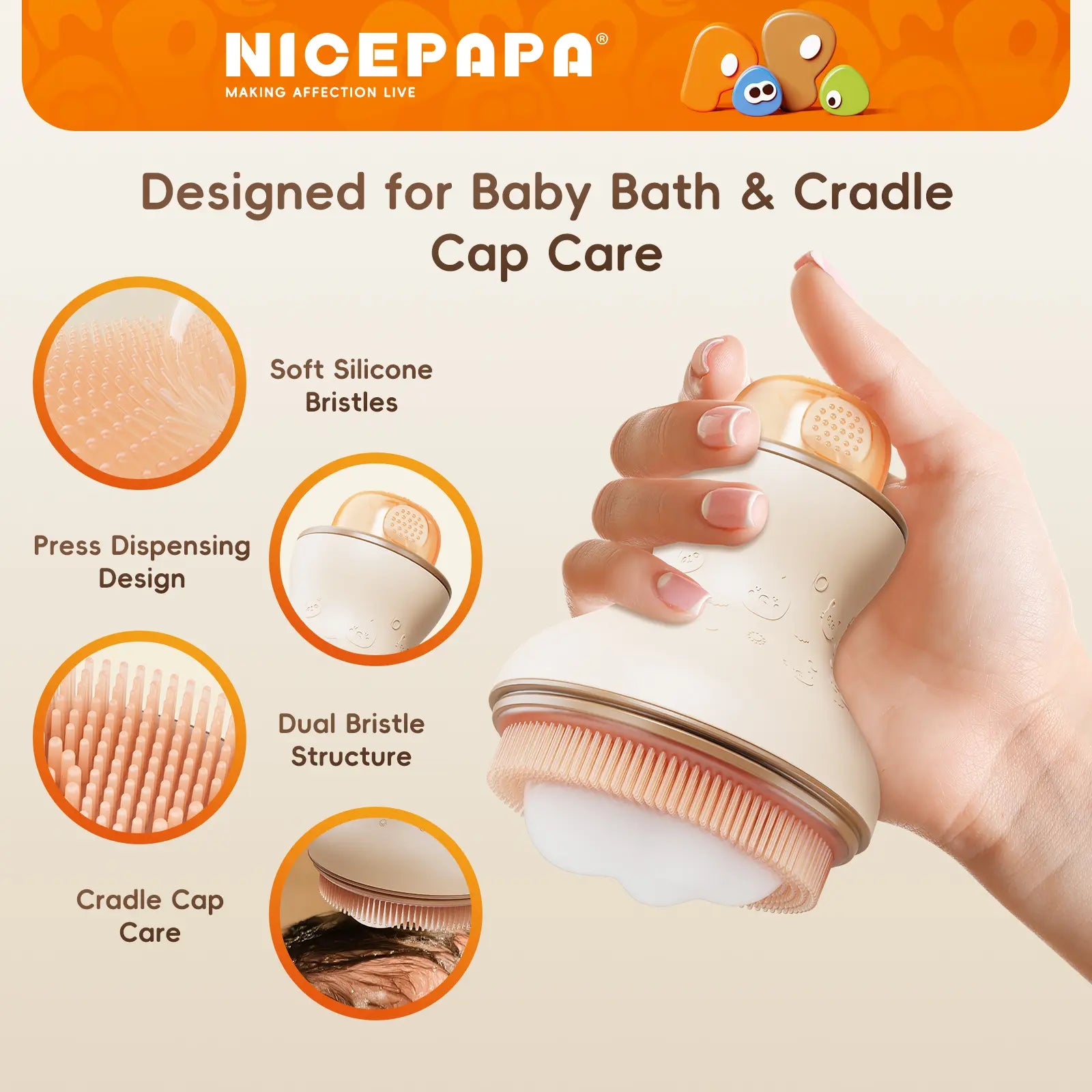Nicepapa Baby Bath Brush, Baby Cradle Cap Brush, Essential for Baby Dry Skin, Cradle Cap Treatment and Eczema
