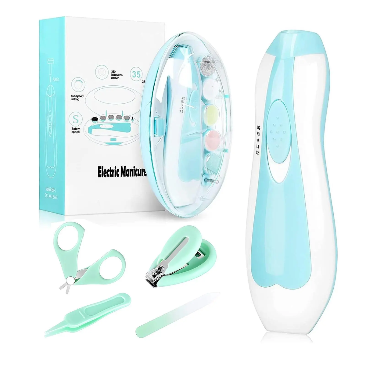 Baby Nail Trimmer Electric and Baby Grooming Kit,Baby Nail Clippers, 6 in 1 Baby Nail File,Nail File Baby Grooming Kit Manicure Set for Toddler or Adults,Blue