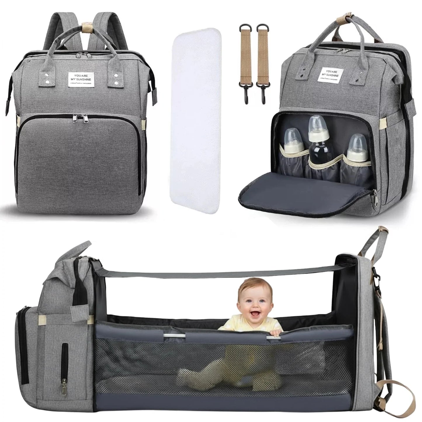 Diaper Bag Backpack, Large Waterproof Baby Bag for Mom with Changing Pad, USB Charging Port, Baby Shower Gifts, Gray