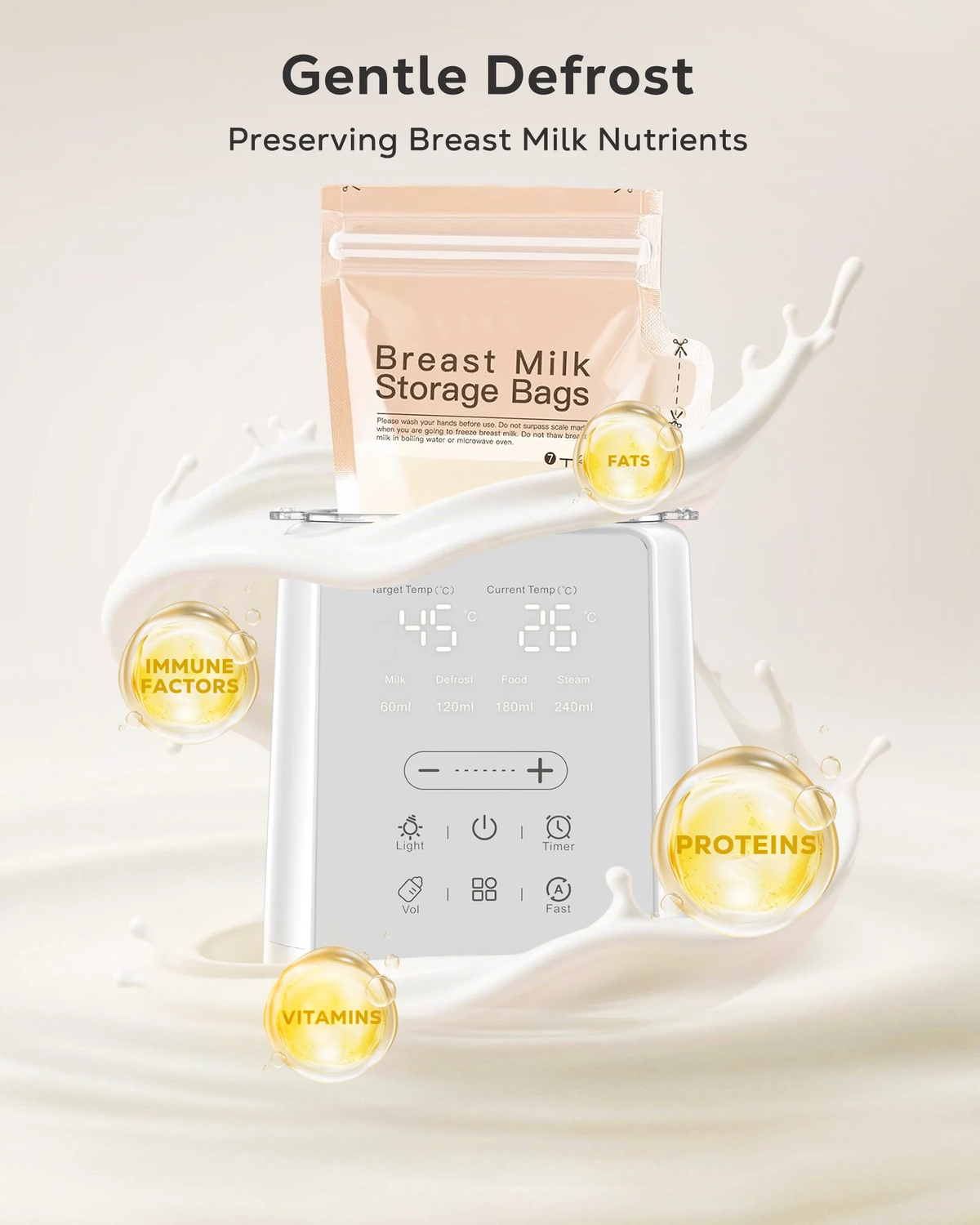 Bottle Warmer, 8 in 1 Fast Baby Milk Portable Warmer with Timer and Temperature Control for Breastmilk or Formula, with Defrost, Sterilizer, Keep, Heat Food, White