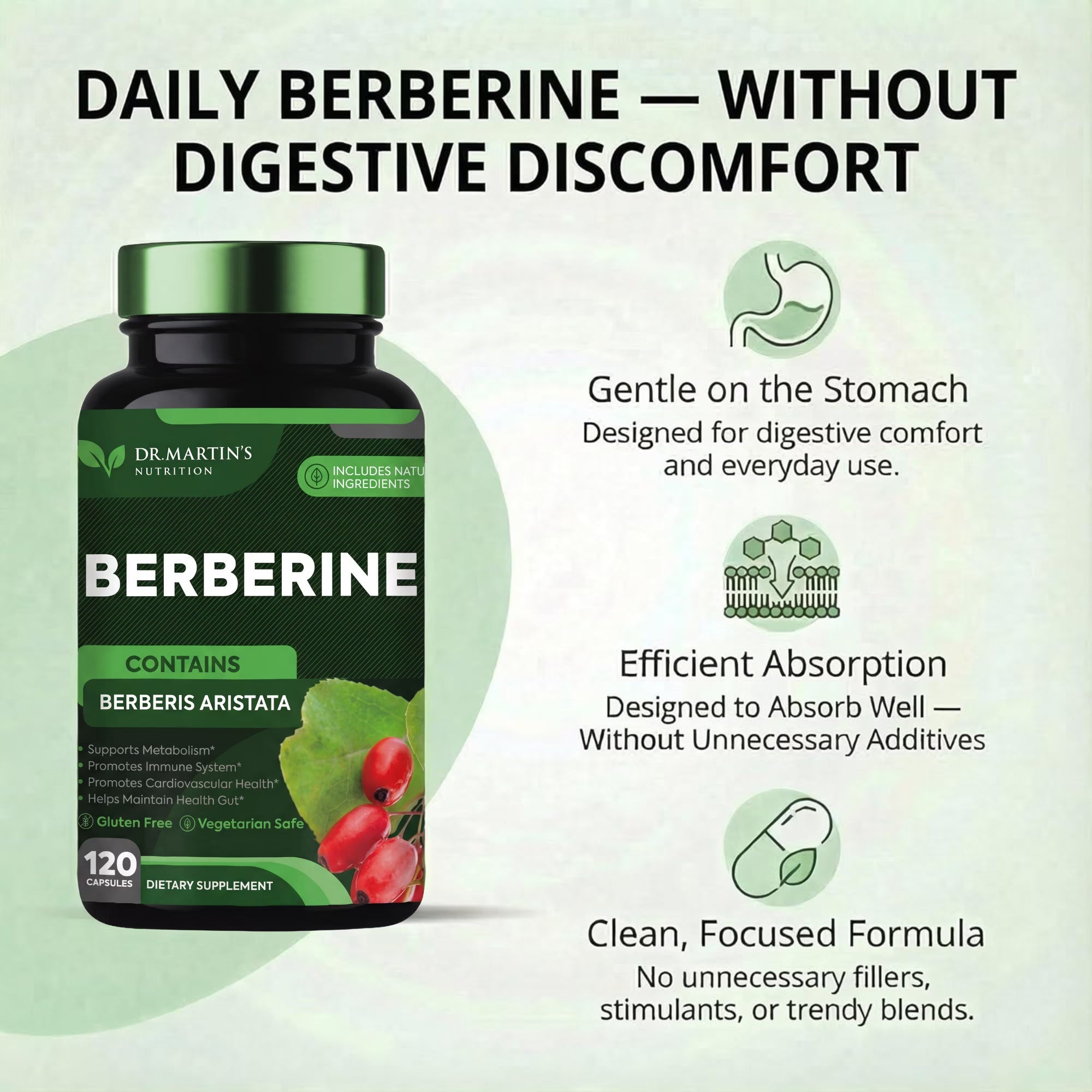 Blood Sugar Support | 1200Mg Berberine Supplement | for Glucose Metabolism, Gut & Liver Health | Weight Management, Immune System & Cardiovascular Health 120 Capsules