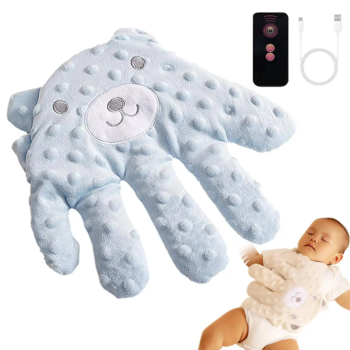 Baby Soothing Palm, Baby Patter for Sleep, Baby Startle Prevention Hand Glove Electric Baby Hand Pillow Red Bean Filling Cute Baby Soothing Palm for Newborns Baby Girls Boys (Pink Rabbit)